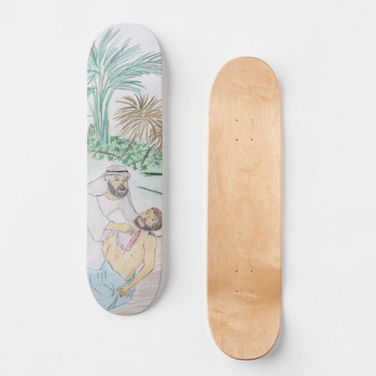 Christelijk kunstwerk de goede Samaritaan Persoonlijk Skateboard (Voorkant)