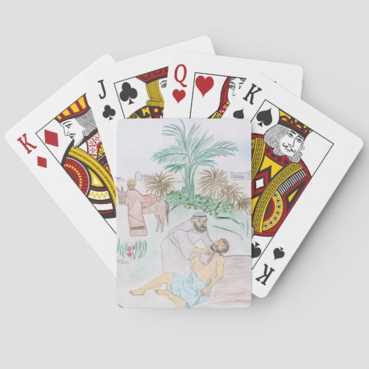 Christelijk kunstwerk de goede Samaritaan Pokerkaarten (Achterkant)