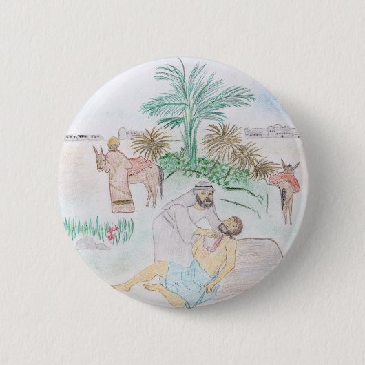 Christelijk kunstwerk de goede Samaritaan Ronde Button 5,7 Cm (Voorkant)