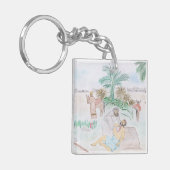 Christelijk kunstwerk de goede Samaritaan Sleutelhanger (Voorkant Links)