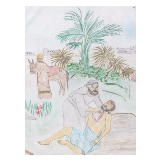 Christelijk kunstwerk de goede Samaritaan Tafelkleed (Voorkant)