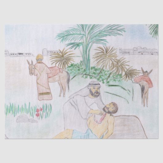 Christelijk kunstwerk de goede Samaritaan Tissuepapier (Voorkant)