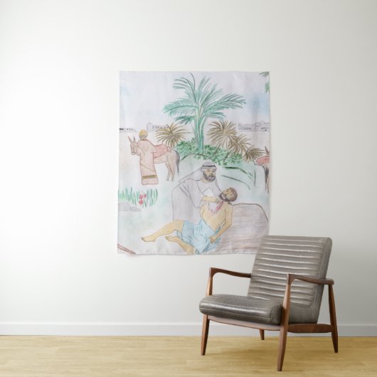 Christelijk kunstwerk de goede Samaritaan Wandkleed (In situ)