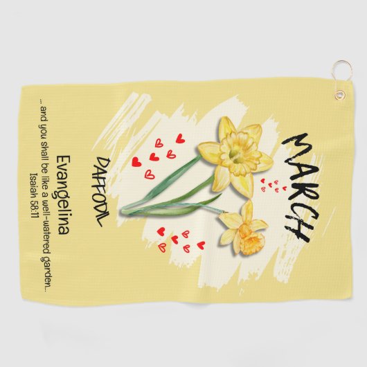 Christelijk MAART Geboortemaand Bloem Daffodil Golfhanddoek (Horizontaal)