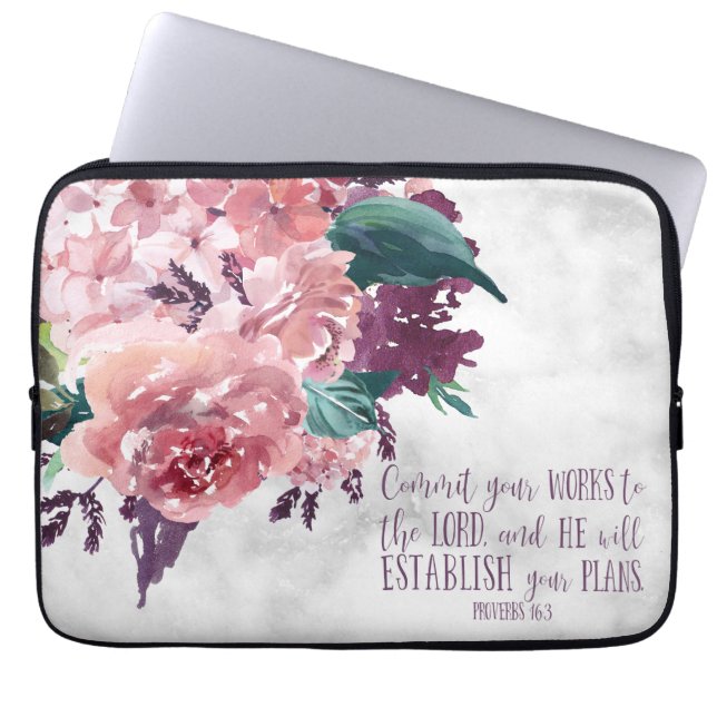 Christelijk Meisje Bloemen Marmeren Bijbel Verse Laptop Sleeve (Voorkant)