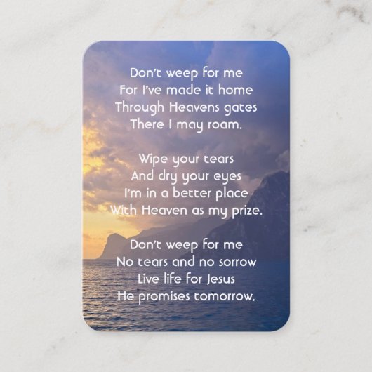 Christelijk Memorial Keepsake Zee Sky Cloud Island Visitekaartje (Voorkant)