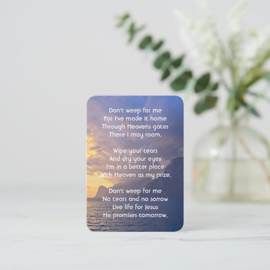 Christelijk Memorial Keepsake Zee Sky Cloud Island Visitekaartje (Staand voorkant)