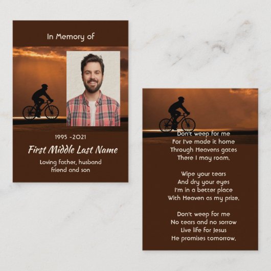 Christelijk memoriekado fiets visitekaartje (Voorkant / Achterkant)