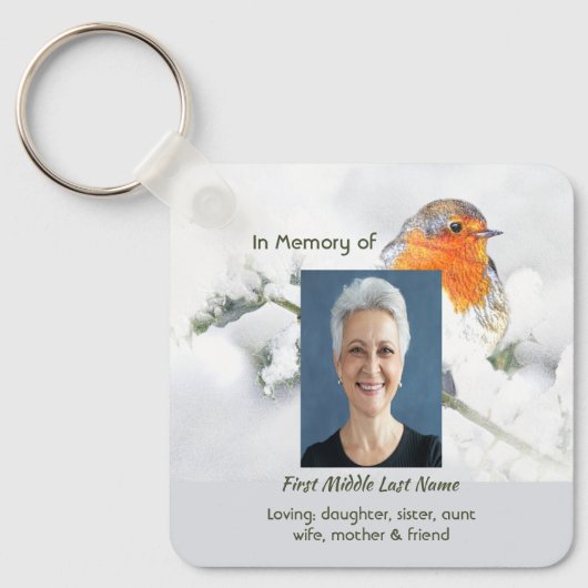Christelijk memoriekado met Engelse roodborst Sleutelhanger (Voorkant)