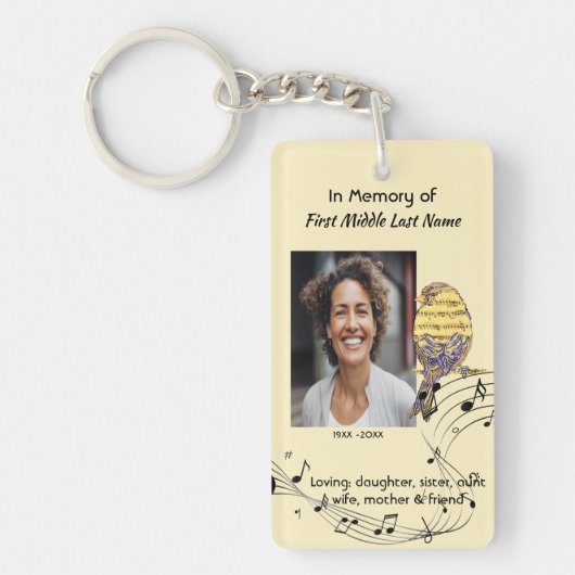 Christelijk memoriekado muziek vogel sleutelhanger (Voorkant)
