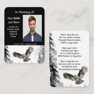 Christelijk memoriekado waterverf uil vogel visitekaartje