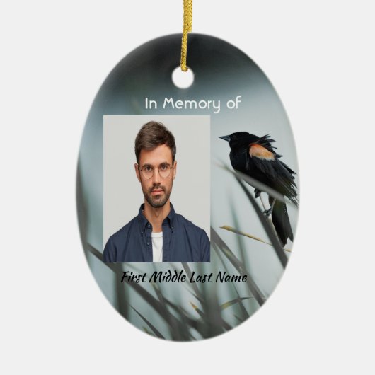 Christelijk memoriekadooosje Roodvleugelzwarte Vog Keramisch Ornament (Voorkant)