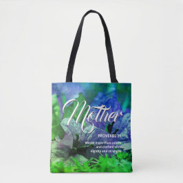 CHRISTELIJK MOEDERspreekwoord 31 Blauwe Floral Tote Bag