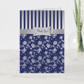 Christelijk Navy en Silver Floral bedankje Bedankkaart (Voorkant)