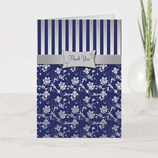 Christelijk Navy en Silver Floral bedankje Bedankkaart (Voorkant)