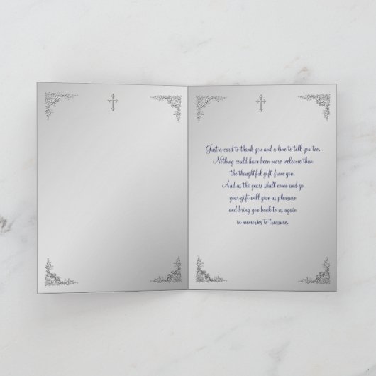 Christelijk Navy en Silver Floral bedankje Bedankkaart (Binnen)
