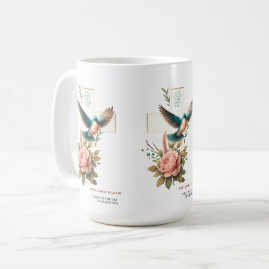Christelijk ontwerp met Cross en Bird Koffiemok (Voorkant links)