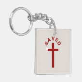 Christelijk opgeslagen rood kruis- en tekstontwerp sleutelhanger (Voorkant Links)