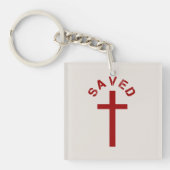 Christelijk opgeslagen rood kruis- en tekstontwerp sleutelhanger (Voorkant)