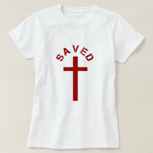 Christelijk opgeslagen rood kruis- en tekstontwerp t-shirt