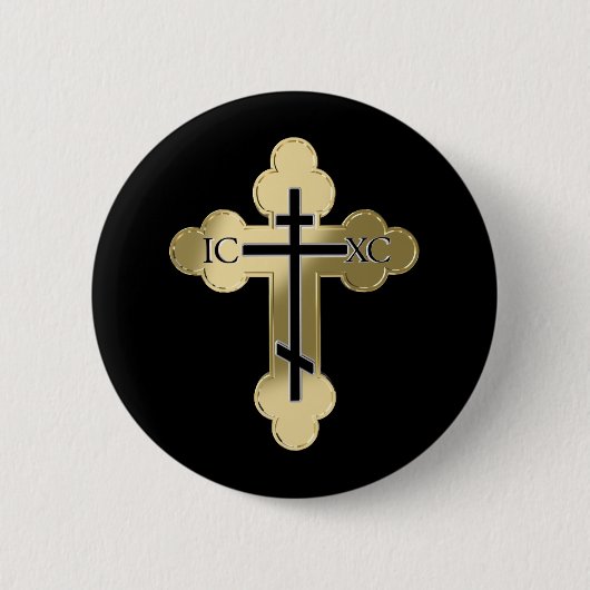 Christelijk orthodoxe kruis ronde button 5,7 cm (Voorkant)