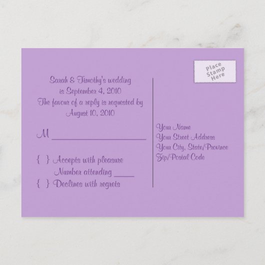 Christelijk Paars R.S.V.P.-Briefkaart Uitnodiging Briefkaart (Achterkant)