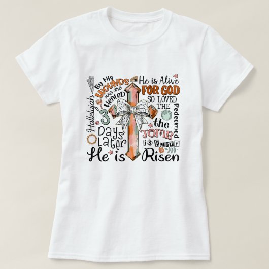 Christelijk Paaskruis Hij is verrezen T-shirt (Design voorkant)