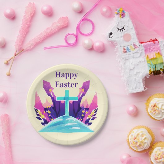 Christelijk paaskruis papieren bordje (Feest)