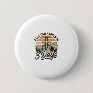 Christelijk Pasen 3 Dagen Retro Kruis Cave T-Shirt Ronde Button 5,7 Cm