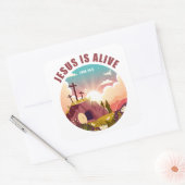 Christelijk Pasen Pasen Jezus Lege Graf & Kruis Vierkante Sticker (Envelop)