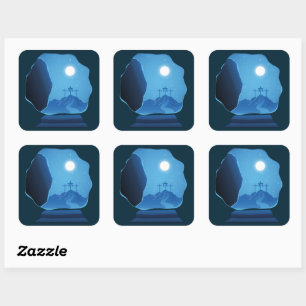 Christelijk Pasen Pasen Jezus Lege Graf & Kruis Vierkante Sticker