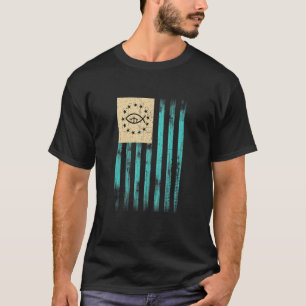 Christelijk patriottische Amerikaanse vlag met vis T-shirt