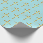 Christelijk Patroon Faux Gouden Folie Cross Blue Cadeaupapier (Hoek)
