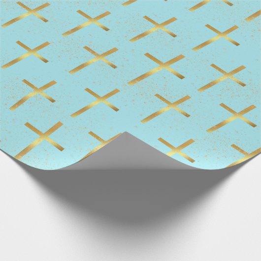Christelijk Patroon Faux Gouden Folie Cross Blue Cadeaupapier (Hoek)