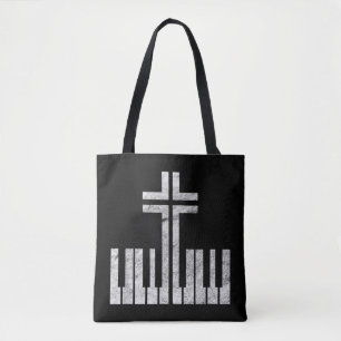 Christelijk pianodwarstoetsenbord Pianist God Jezu Tote Bag