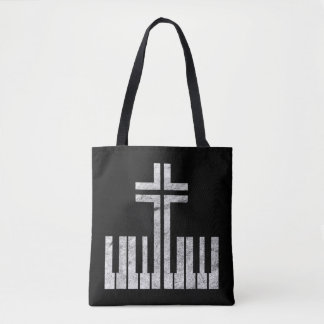 Christelijk pianodwarstoetsenbord Pianist God Jezu Tote Bag