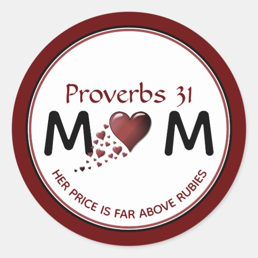 Christelijk PROV 31 MOM Burgundy Heart Moederdag Ronde Sticker (Voorkant)