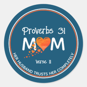 Christelijk PROV 31 MOM Coral Heart Moederdag BLAU Ronde Sticker