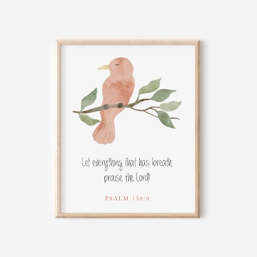 Christelijk Psalm 150:6 Waterverf Vogel Kunst Poster