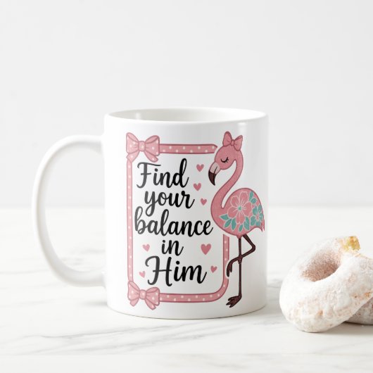 Christelijk Religieus Geloof Bijbelvers Flamingo Koffiemok (Met donut)