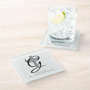 Christelijk religieus kruis elegant monogram glazen onderzetter