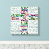 Christelijk Religieus Word Art Cross Canvas Afdruk (Insitu (Houten vloer))
