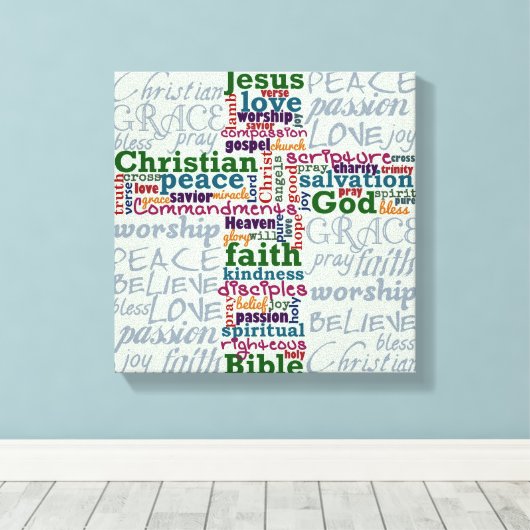 Christelijk Religieus Word Art Cross Canvas Afdruk (Insitu (Houten vloer))