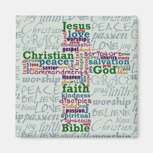 Christelijk Religieus Word Art Cross Magneet