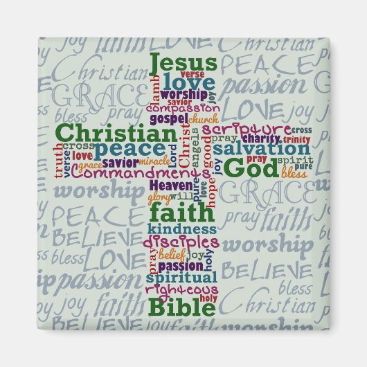 Christelijk Religieus Word Art Cross Magneet (Voorkant)