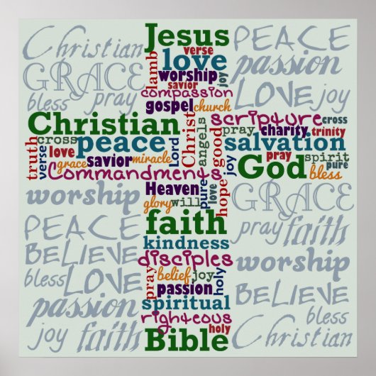 Christelijk Religieus Word Art Cross Poster (Voorkant)