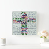 Christelijk Religieus Word Art Cross Vierkante Klok (Huis)