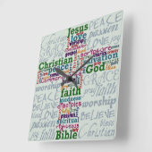 Christelijk Religieus Word Art Cross Vierkante Klok (Hoek)