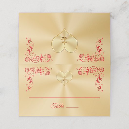 Christelijk Rood en Goud Wedding Place Cards Plaatskaartje (Buitenkant ongevouwen)