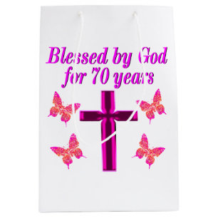 CHRISTELIJK ROZE 70E VERJAARDAG CROSS DESIGN MEDIUM CADEAUZAKJE